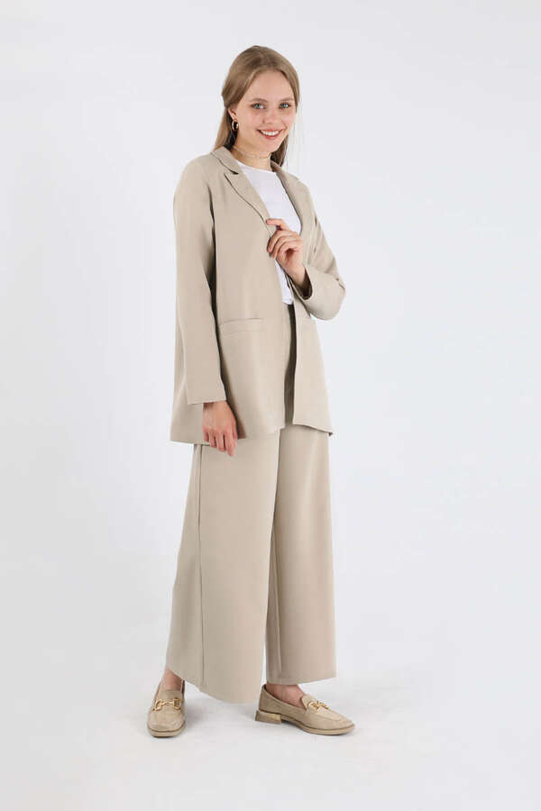 Wide Leg Pants Jacket Set Stone - 1