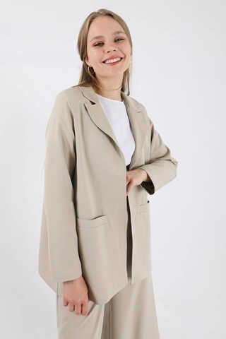 Wide Leg Pants Jacket Set Stone - 2