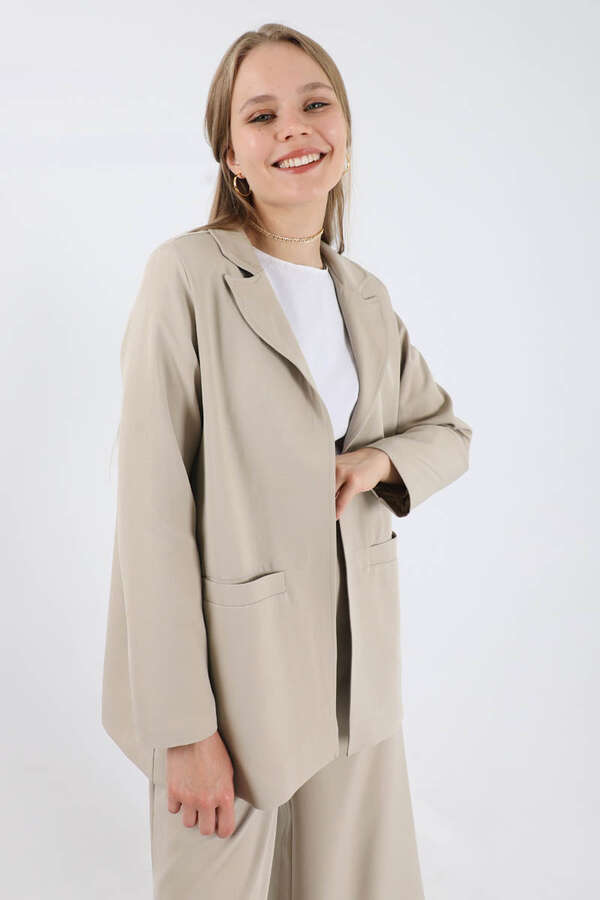 Wide Leg Pants Jacket Set Stone - 2