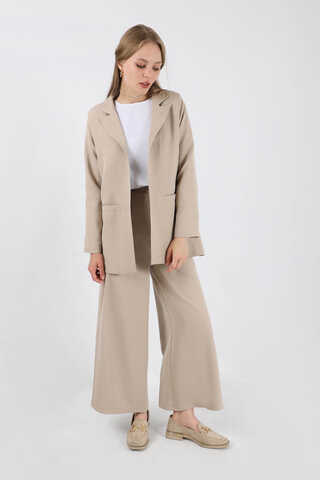 Wide Leg Pants Jacket Set Stone - 3