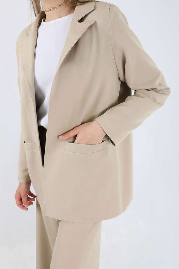 Wide Leg Pants Jacket Set Stone - 4