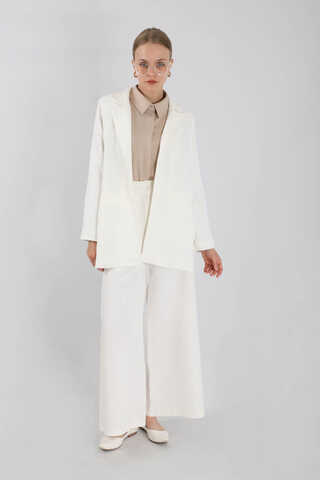 Wide Leg Pants Jacket Set White - 1