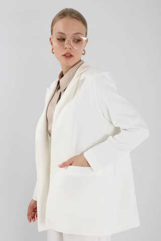 Wide Leg Pants Jacket Set White - 2