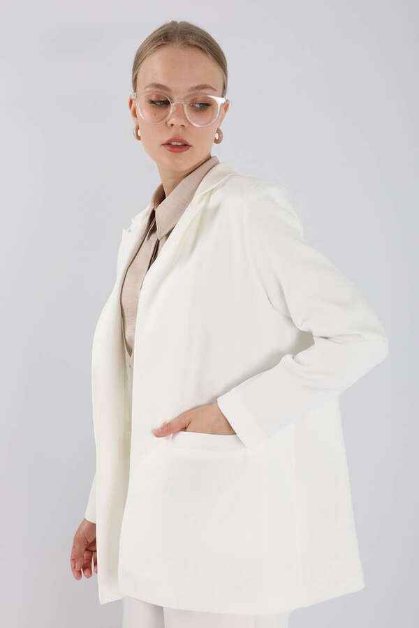 Wide Leg Pants Jacket Set White - 2