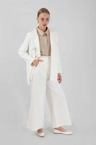 Wide Leg Pants Jacket Set White - 3