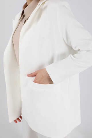 Wide Leg Pants Jacket Set White - 4