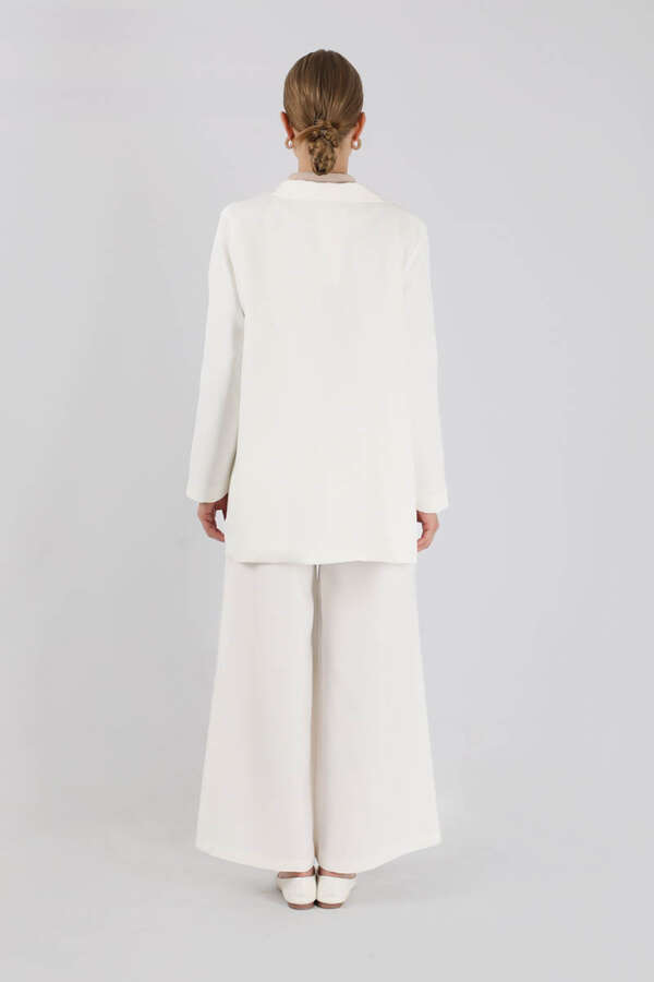 Wide Leg Pants Jacket Set White - 5