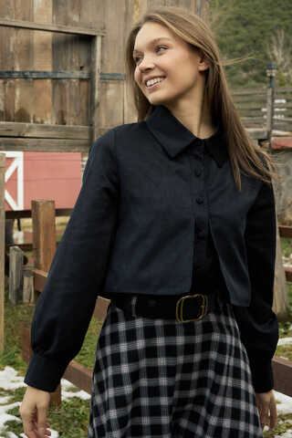 Wind Flap Suede Shirt Black - 2