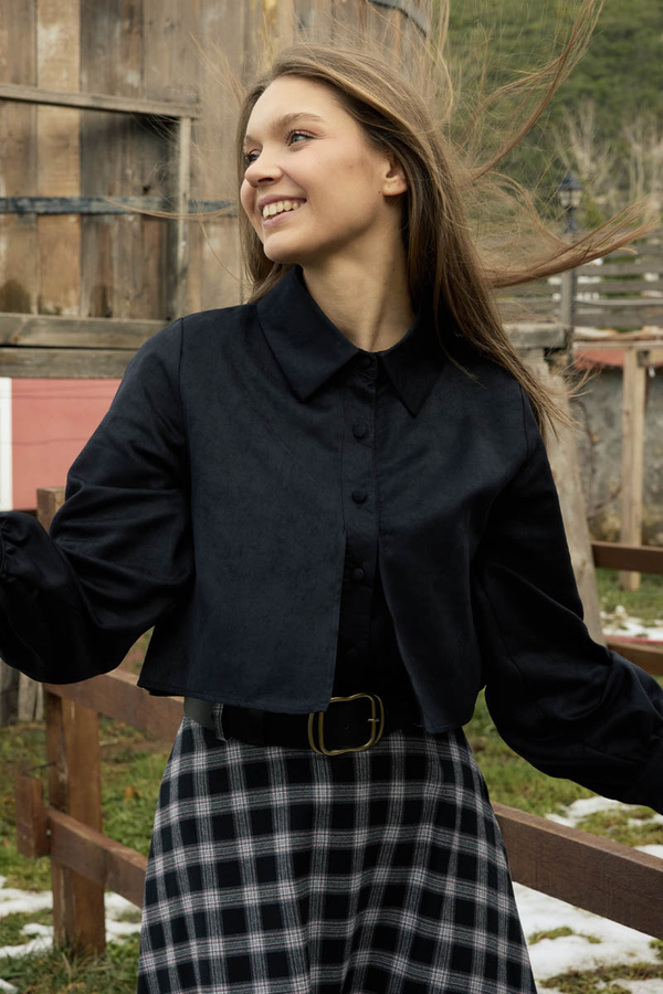 Wind Flap Suede Shirt Black - 6