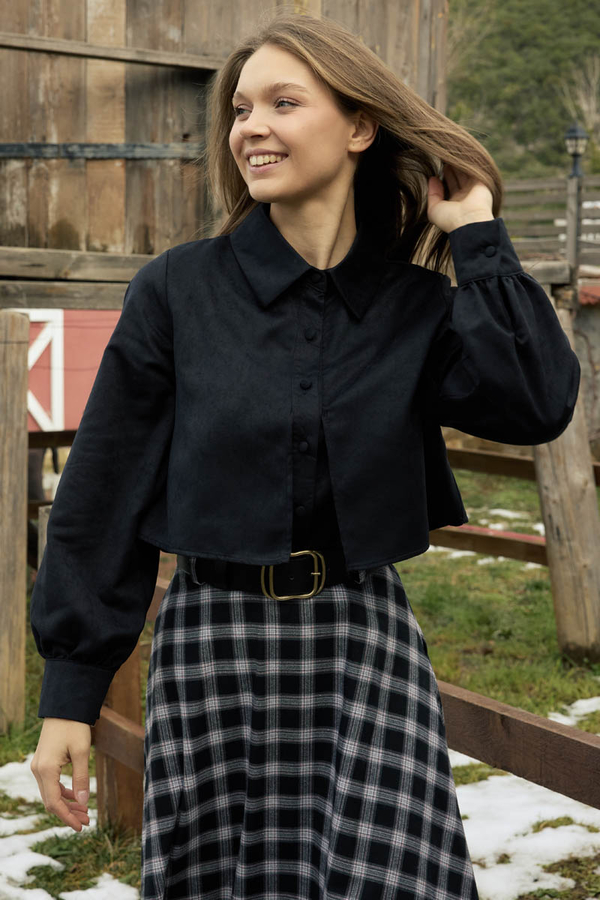 Wind Flap Suede Shirt Black - 7