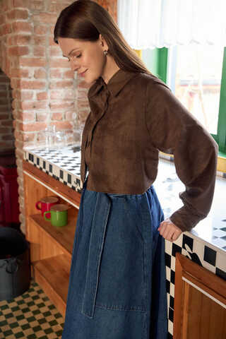 Wind Flap Suede Shirt Brown - 7