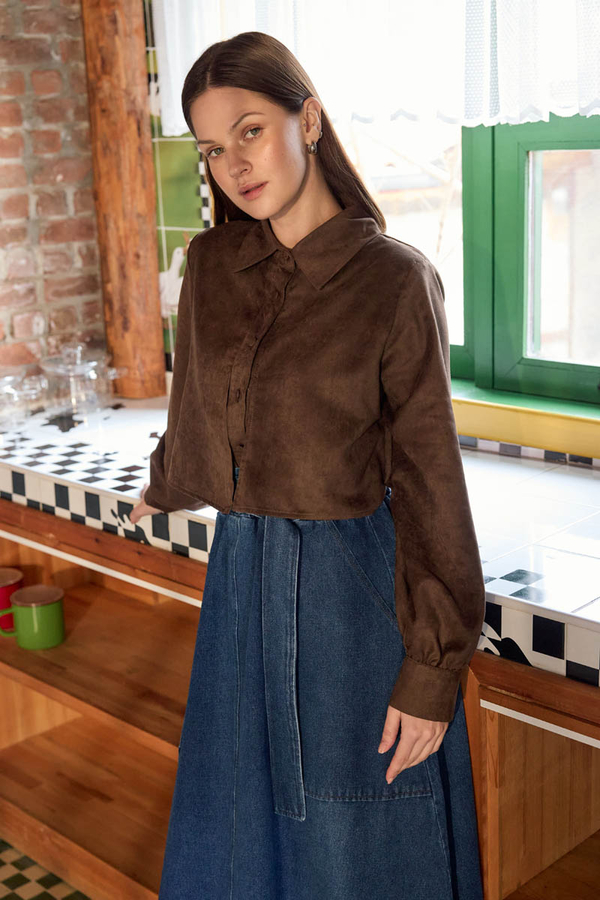 Wind Flap Suede Shirt Brown - 5