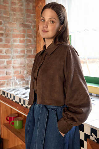 Wind Flap Suede Shirt Brown - 10