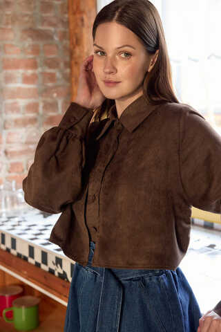 Wind Flap Suede Shirt Brown - 9