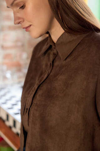 Wind Flap Suede Shirt Brown - 11