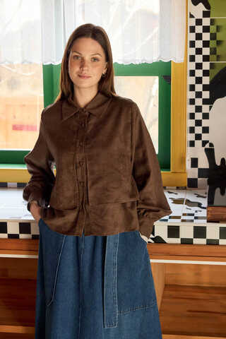 Wind Flap Suede Shirt Brown - 12