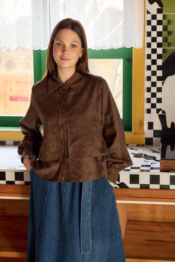 Wind Flap Suede Shirt Brown - 12