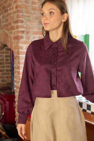 Wind Flap Suede Shirt Burgundy - 5