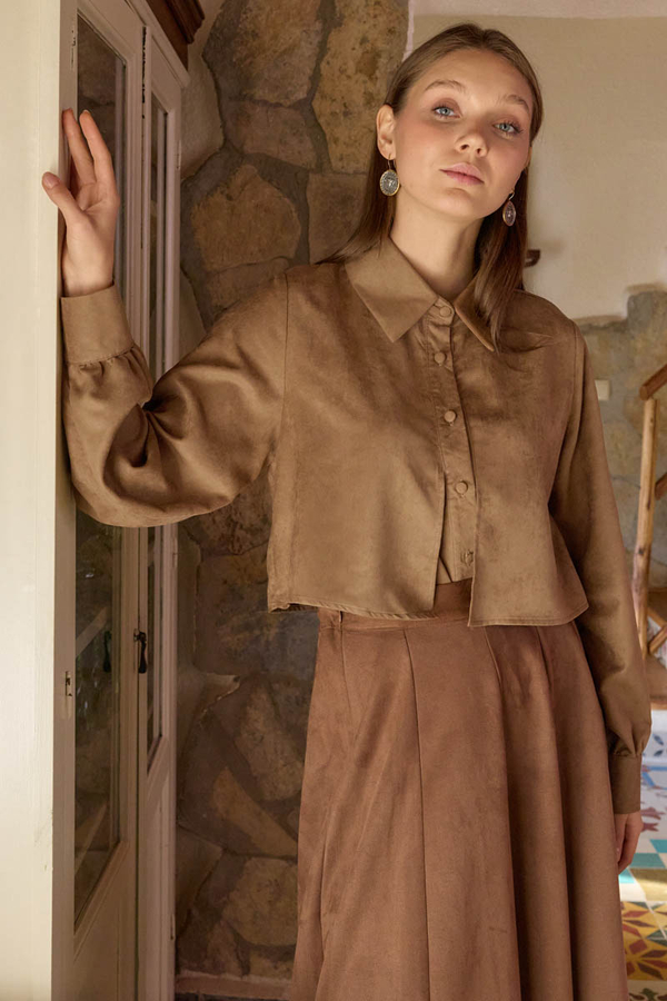 Wind Flap Suede Shirt Camel - 3