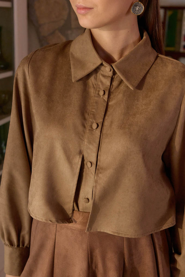 Wind Flap Suede Shirt Camel - 4