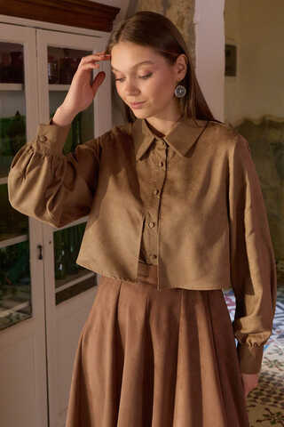 Wind Flap Suede Shirt Camel - 10