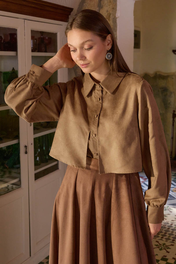 Wind Flap Suede Shirt Camel - 5