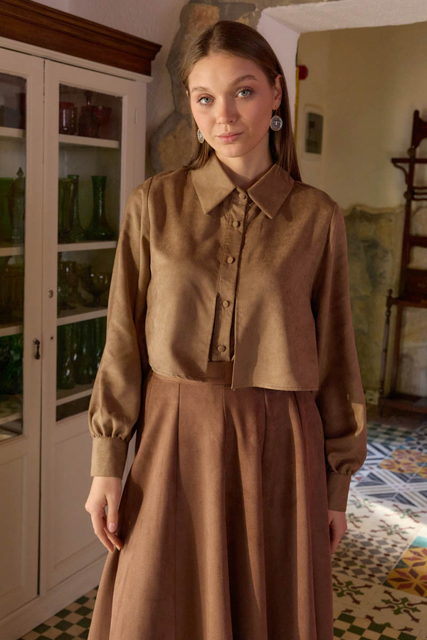 Wind Flap Suede Shirt Camel 