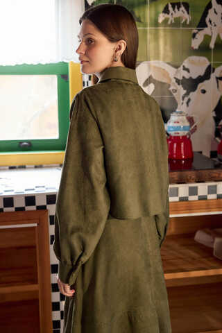 Wind Flap Suede Shirt Khaki - 11