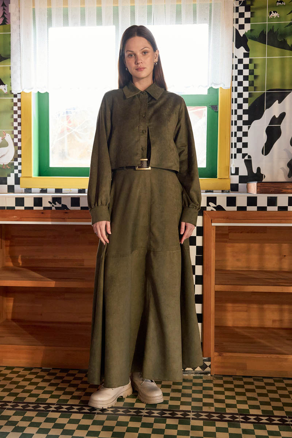 Wind Flap Suede Shirt Khaki - 10