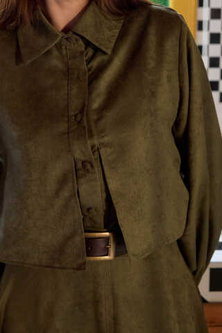Wind Flap Suede Shirt Khaki - 3