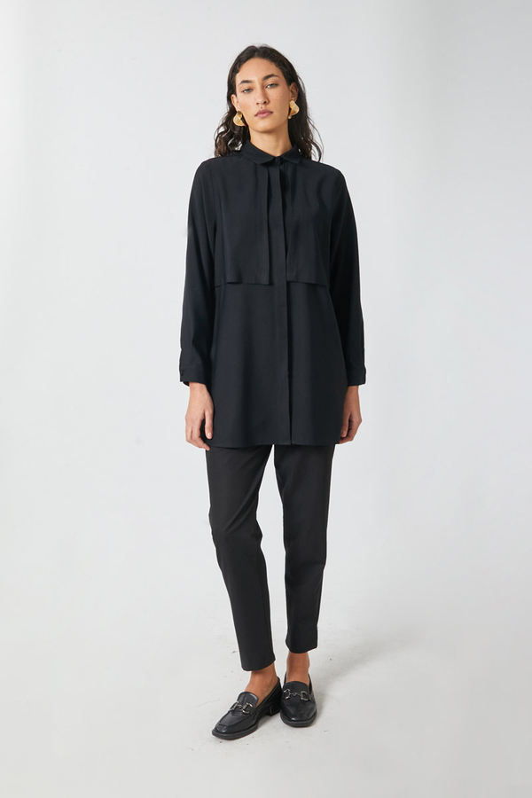 Windbreaker Detail Tencel Shirt Black - 2