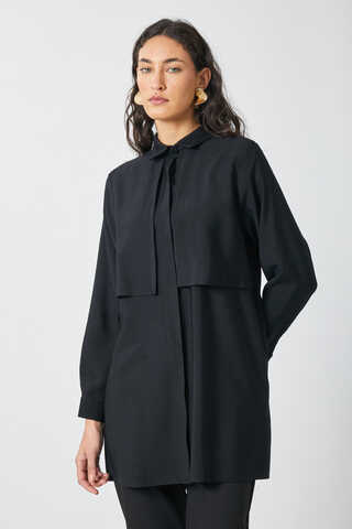 Windbreaker Detail Tencel Shirt Black - 1