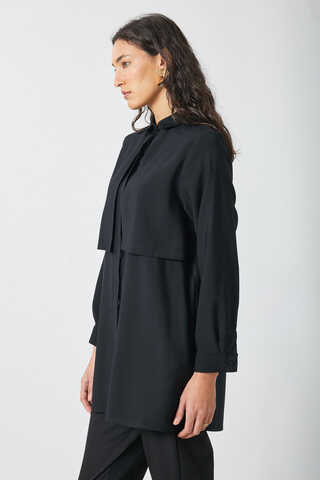 Windbreaker Detail Tencel Shirt Black - 4