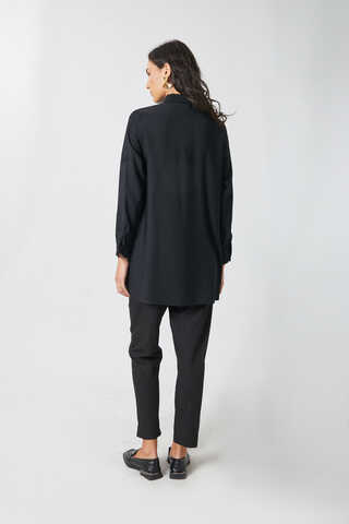 Windbreaker Detail Tencel Shirt Black - 5