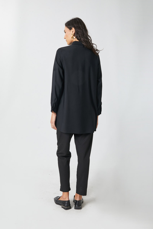 Windbreaker Detail Tencel Shirt Black - 5