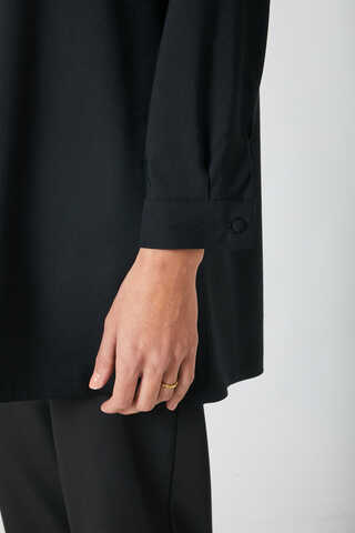Windbreaker Detail Tencel Shirt Black - 7
