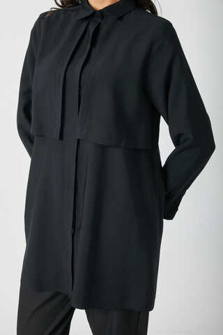 Windbreaker Detail Tencel Shirt Black - 8