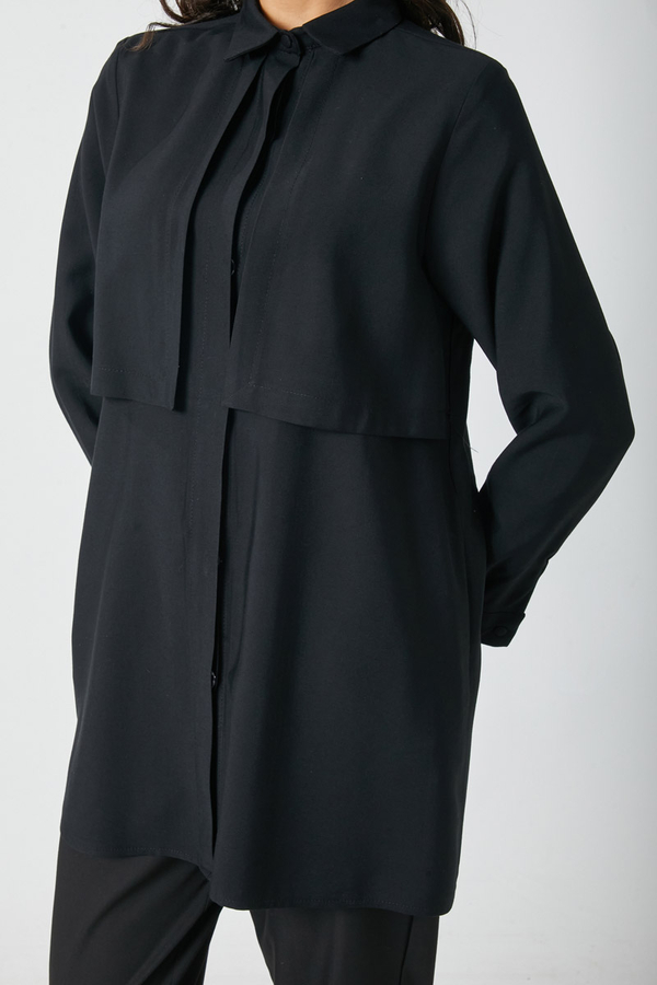 Windbreaker Detail Tencel Shirt Black - 8