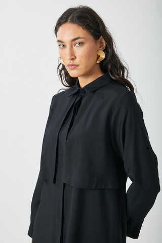 Windbreaker Detail Tencel Shirt Black - 9