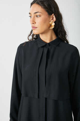 Windbreaker Detail Tencel Shirt Black - 10