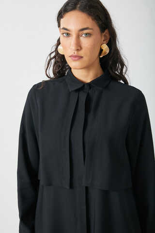 Windbreaker Detail Tencel Shirt Black - 11
