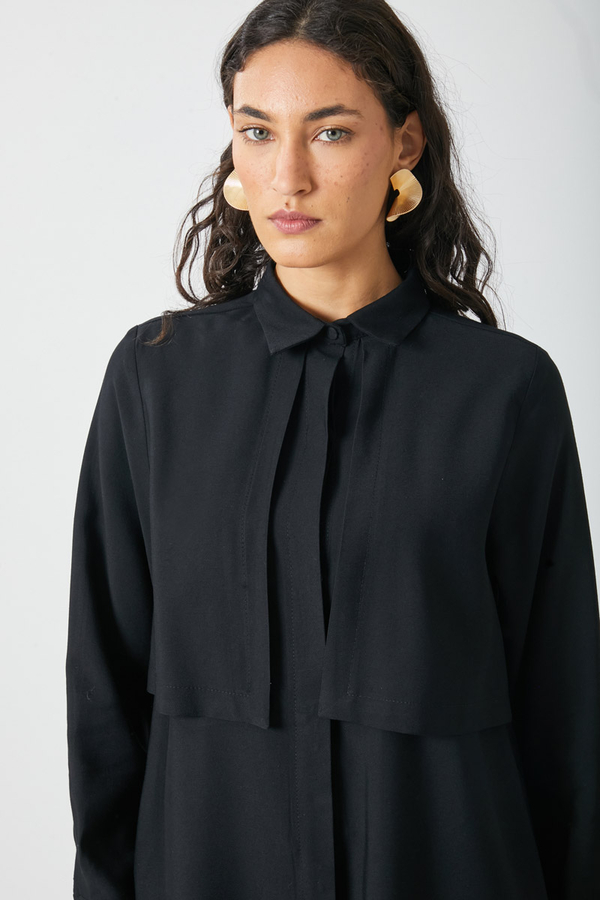 Windbreaker Detail Tencel Shirt Black - 11