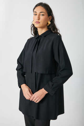 Windbreaker Detail Tencel Shirt Black - 12