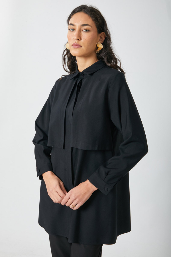 Windbreaker Detail Tencel Shirt Black - 12