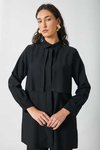 Windbreaker Detail Tencel Shirt Black - 13