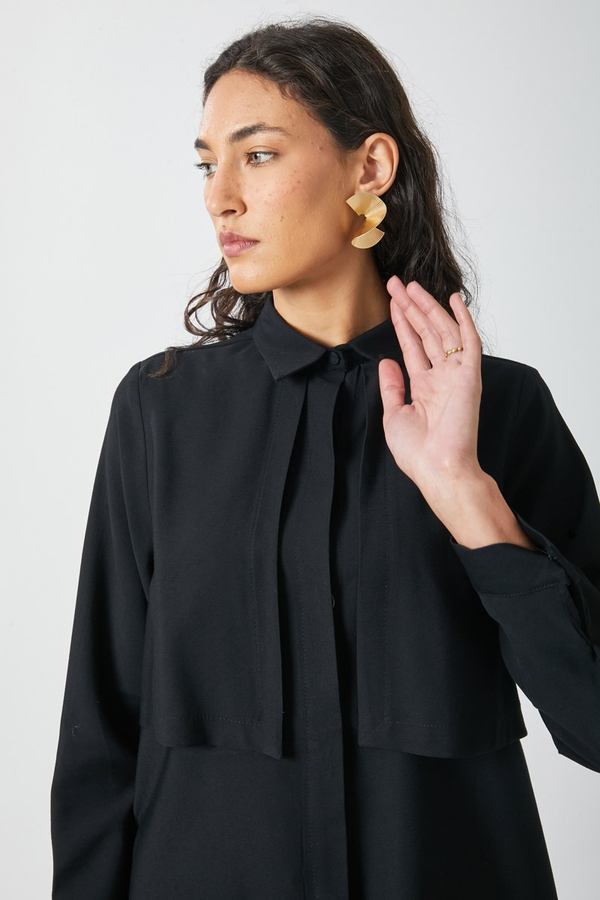 Windbreaker Detail Tencel Shirt Black - 14