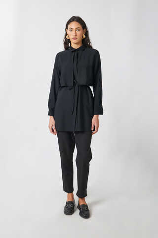 Windbreaker Detail Tencel Shirt Black - 15