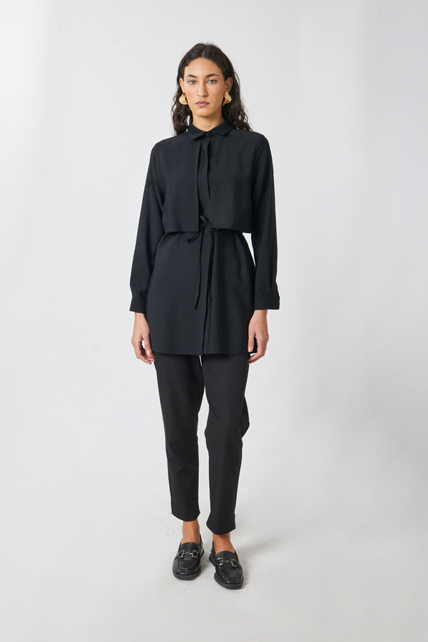 Windbreaker Detail Tencel Shirt Black - 15