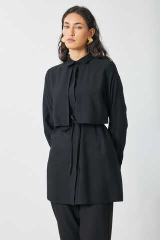 Windbreaker Detail Tencel Shirt Black - 16