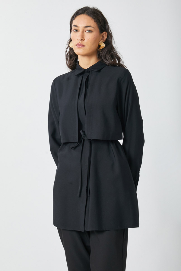 Windbreaker Detail Tencel Shirt Black - 16